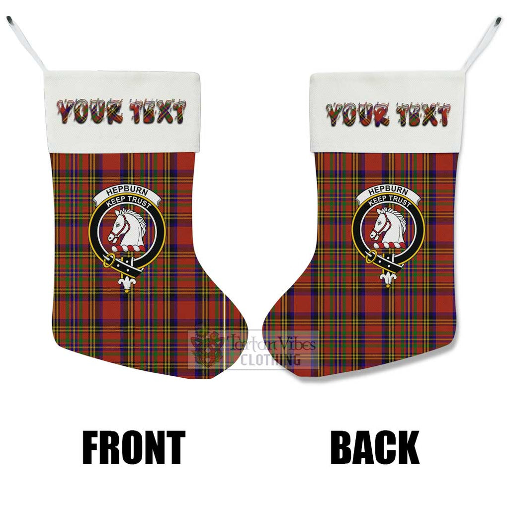 Tartan Vibes Clothing Hepburn Tartan Family Crest Christmas Stocking with Personalized Text