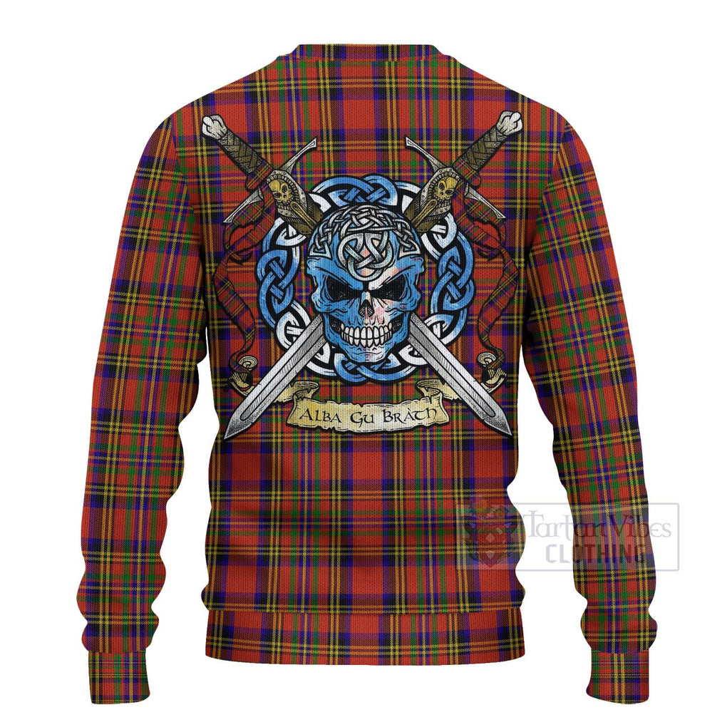 Tartan Vibes Clothing Hepburn Tartan Knitted Sweater with Family Crest Celtic Skull Style