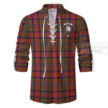 Hepburn Tartan Ghillie Kilt Shirt with Family Crest and Bearded Skull Holding Bottles of Whiskey