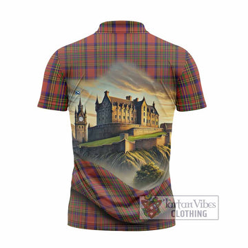 Hepburn Tartan Family Crest Zipper Polo Shirt with Scottish Ancient Castle Style