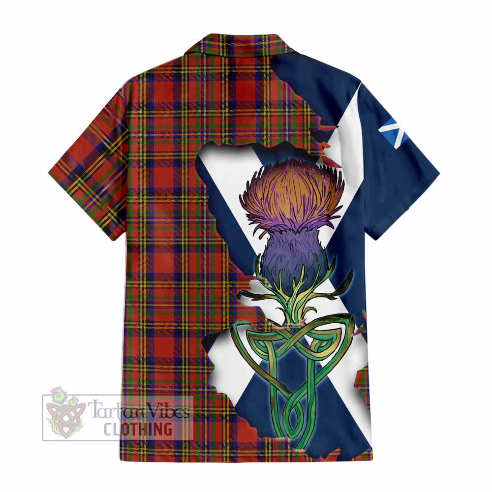 Tartan Vibes Clothing Hepburn Tartan Family Crest Short Sleeve Button Shirt Scottish Thistle Celtic Inspired