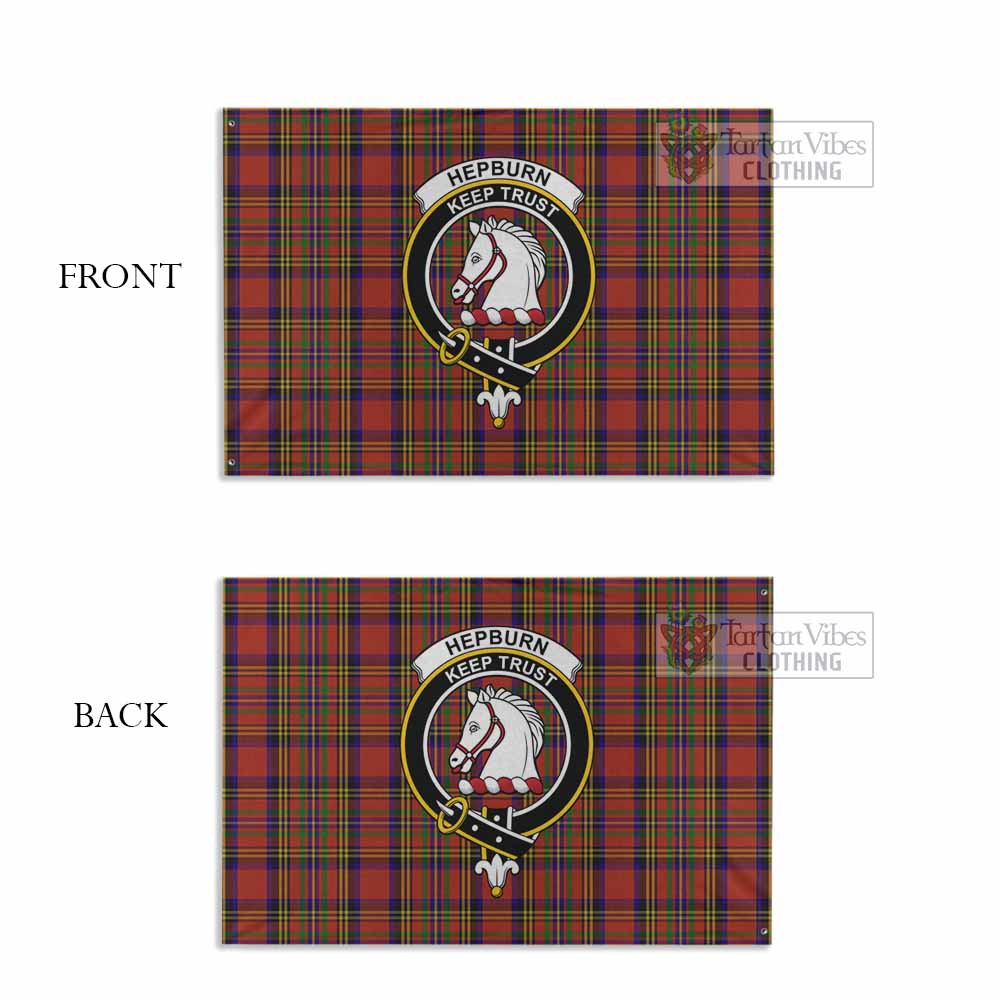 Tartan Vibes Clothing Hepburn Tartan House Flag with Family Crest