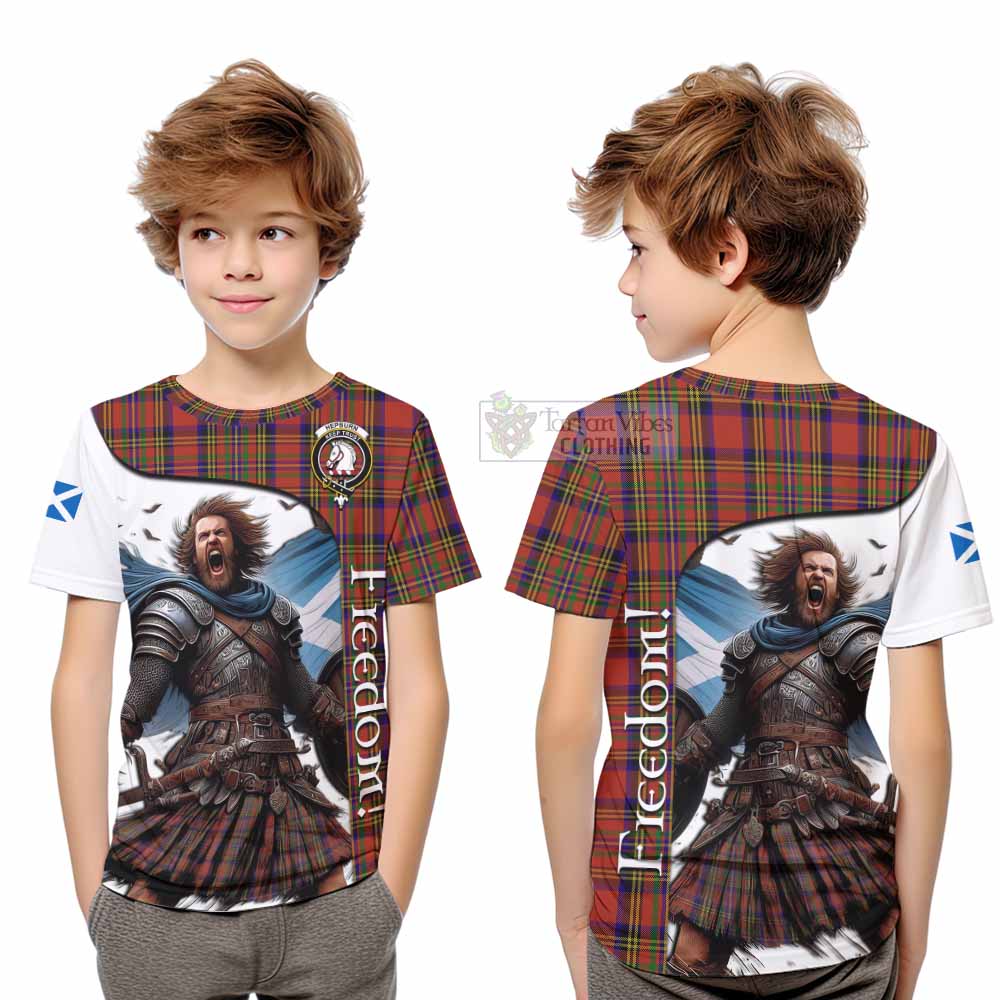 Hepburn Crest Tartan Kid T-Shirt Inspired by the Freedom of Scottish Warrior - Tartan Vibes Clothing