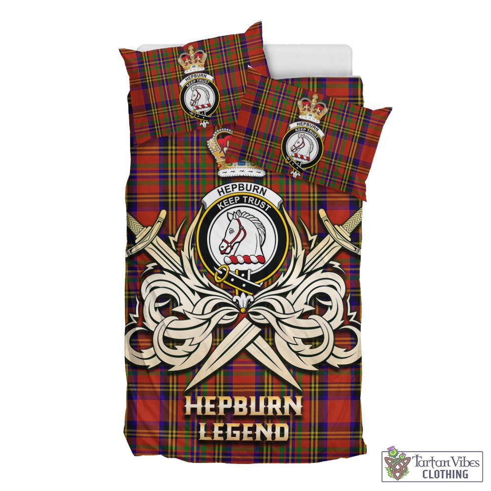 Tartan Vibes Clothing Hepburn Tartan Bedding Set with Clan Crest and the Golden Sword of Courageous Legacy