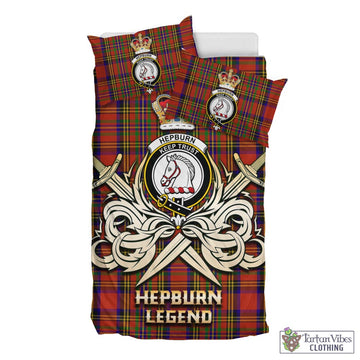 Hepburn Tartan Bedding Set with Clan Crest and the Golden Sword of Courageous Legacy