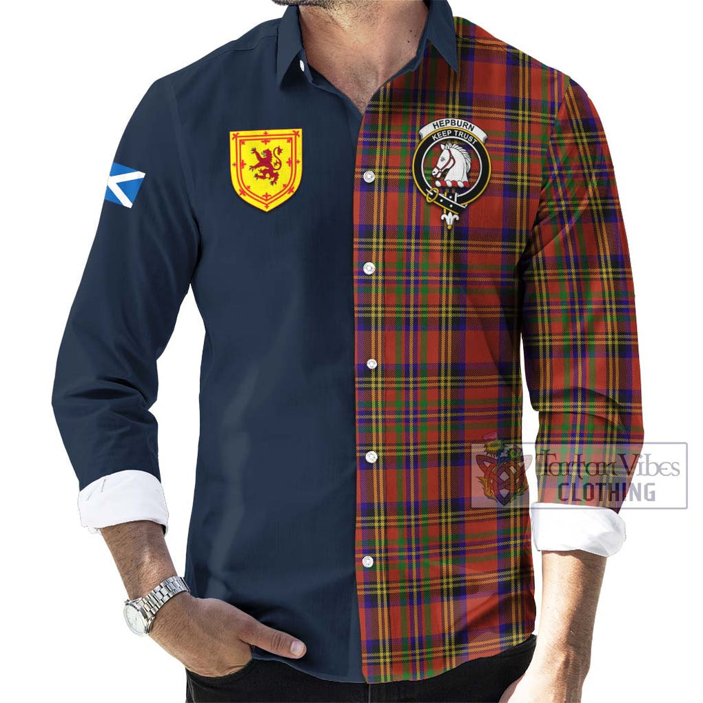 Tartan Vibes Clothing Hepburn Tartan Long Sleeve Button Shirt with Scottish Lion Royal Arm Half Style