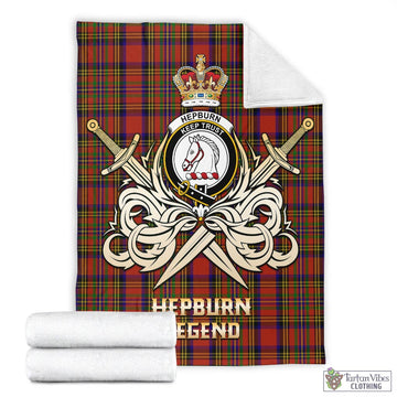 Hepburn Tartan Blanket with Clan Crest and the Golden Sword of Courageous Legacy