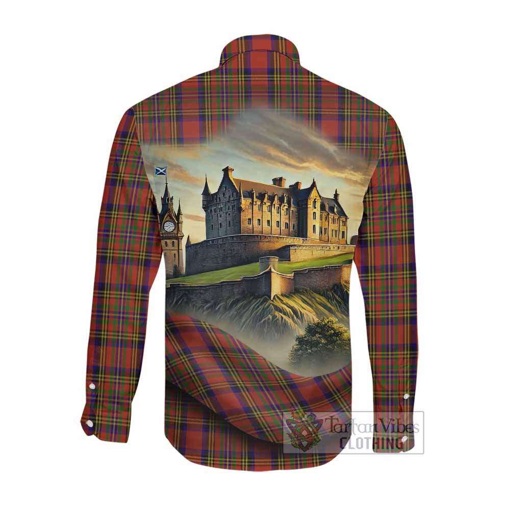 Tartan Vibes Clothing Hepburn Tartan Family Crest Long Sleeve Button Shirt with Scottish Ancient Castle Style