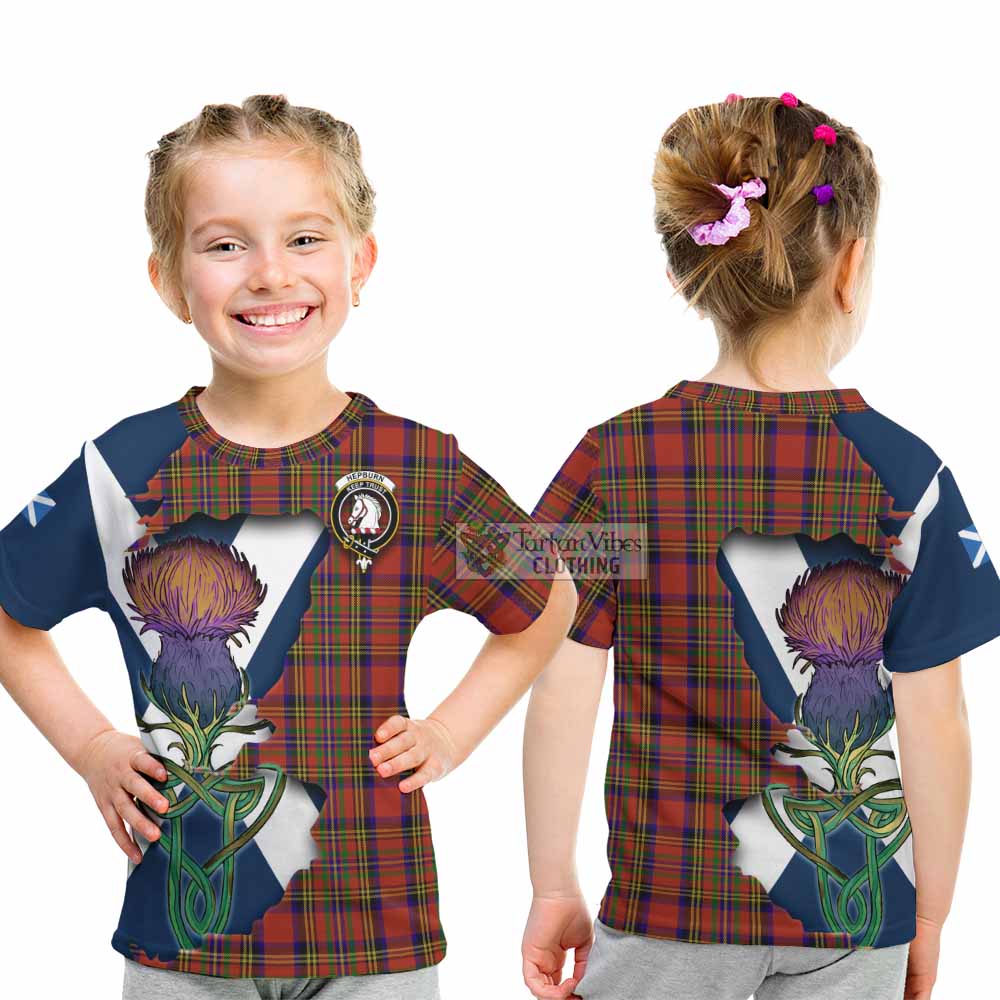 Tartan Vibes Clothing Hepburn Tartan Family Crest Kid T-Shirt Scottish Thistle Celtic Inspired