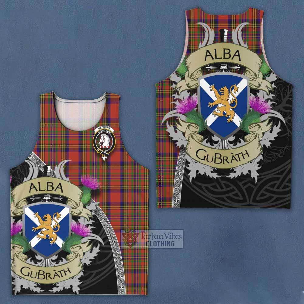 Tartan Vibes Clothing Hepburn Tartan Family Crest Men's Tank Top Lion Rampant Royal Thistle Shield Celtic Inspired