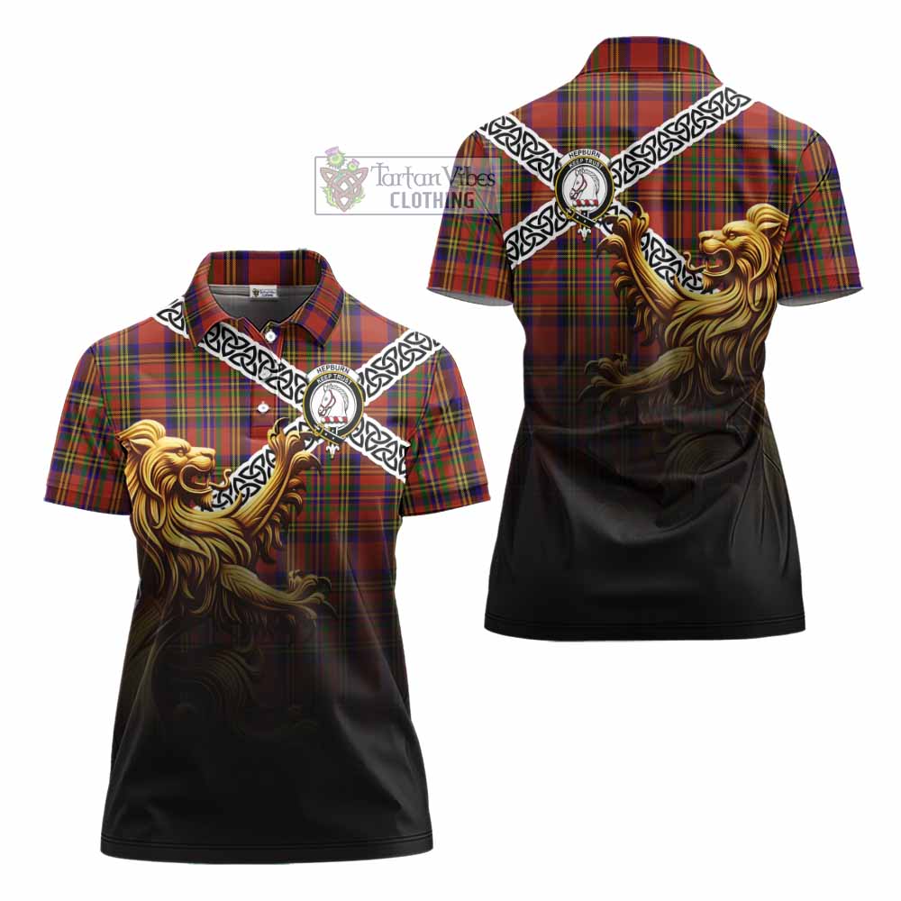 Tartan Vibes Clothing Hepburn Crest Tartan Women's Polo Shirt with Golden Lion Emblem Celtic Style