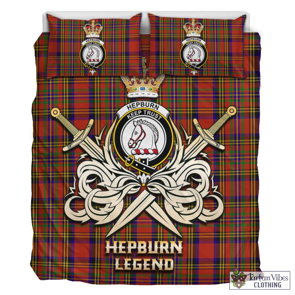 Tartan Vibes Clothing Hepburn Tartan Bedding Set with Clan Crest and the Golden Sword of Courageous Legacy