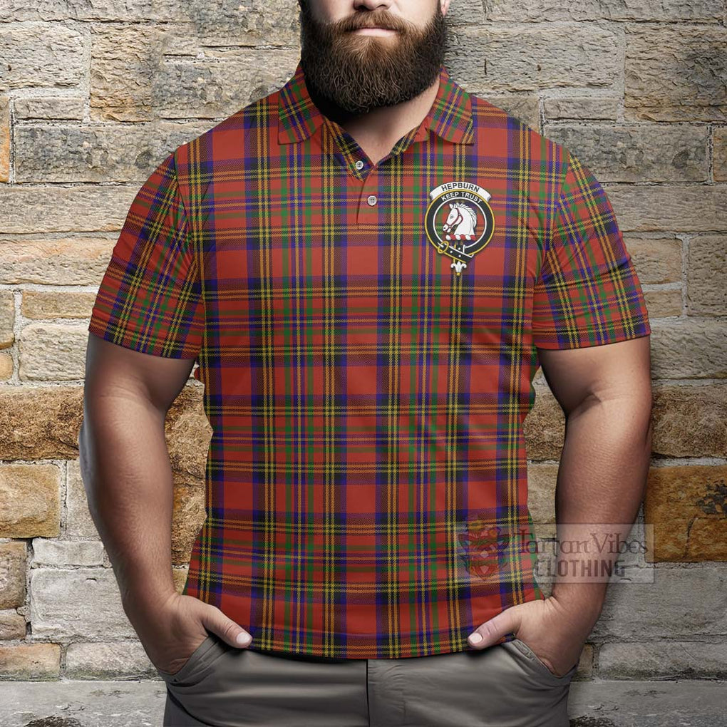Tartan Vibes Clothing Hepburn Tartan Polo Shirt with Family Crest Celtic Skull Style