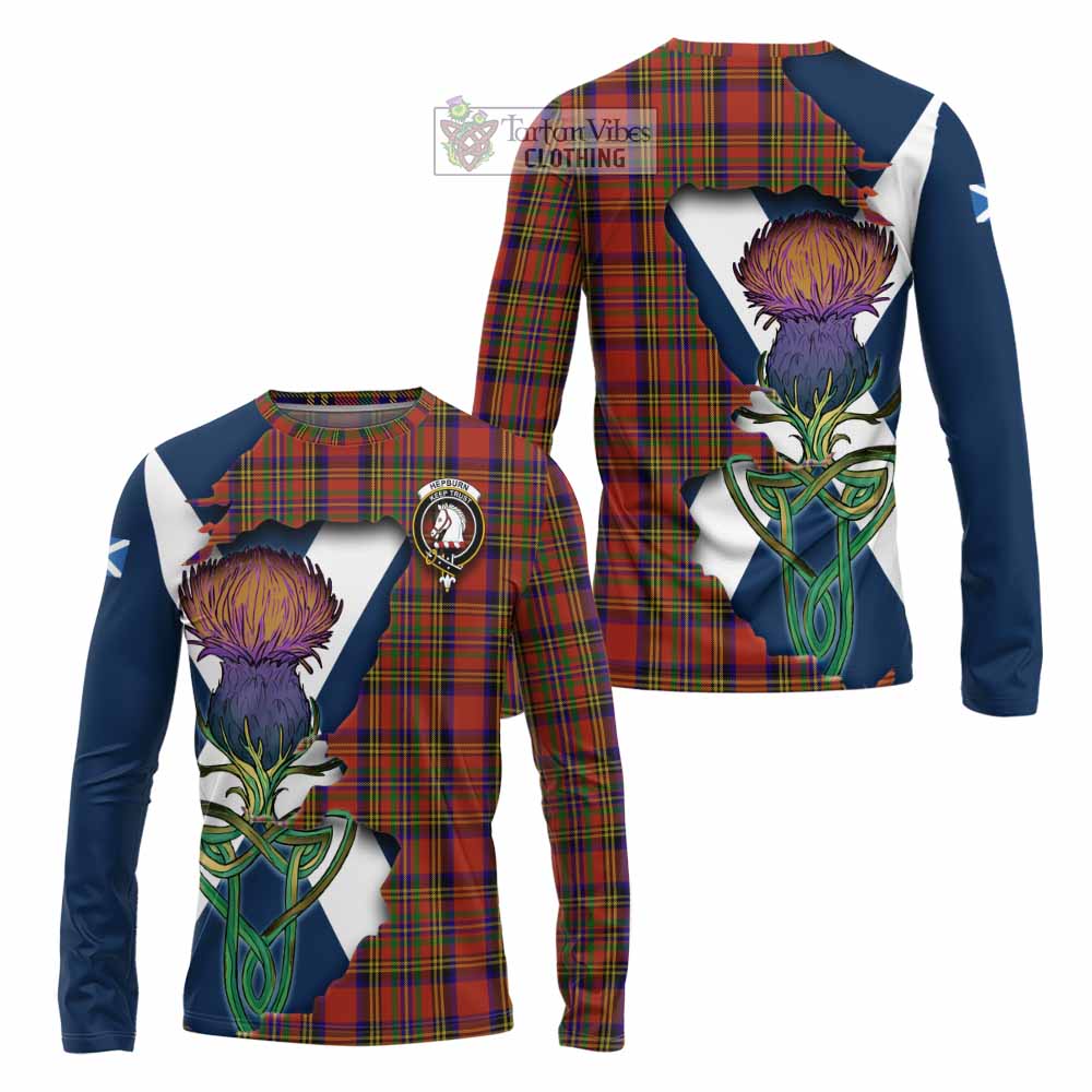Tartan Vibes Clothing Hepburn Tartan Family Crest Long Sleeve T-Shirt Scottish Thistle Celtic Inspired