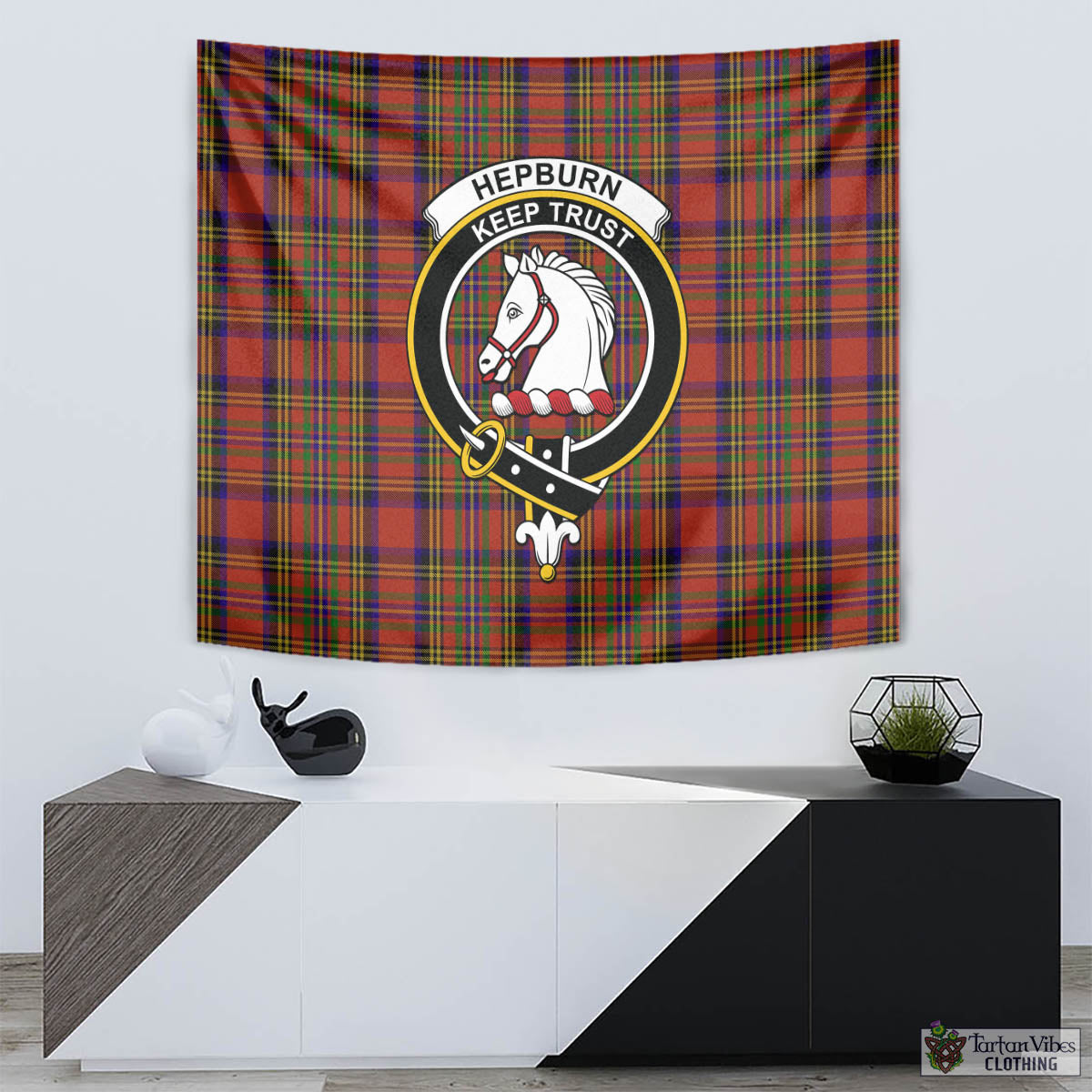 Hepburn Tartan Tapestry Wall Hanging and Home Decor for Room with Family Crest - Tartan Vibes Clothing