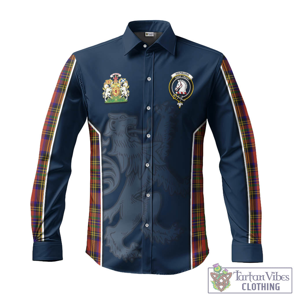 Tartan Vibes Clothing Hepburn Tartan Long Sleeve Button Up Shirt with Family Crest and Lion Rampant Vibes Sport Style