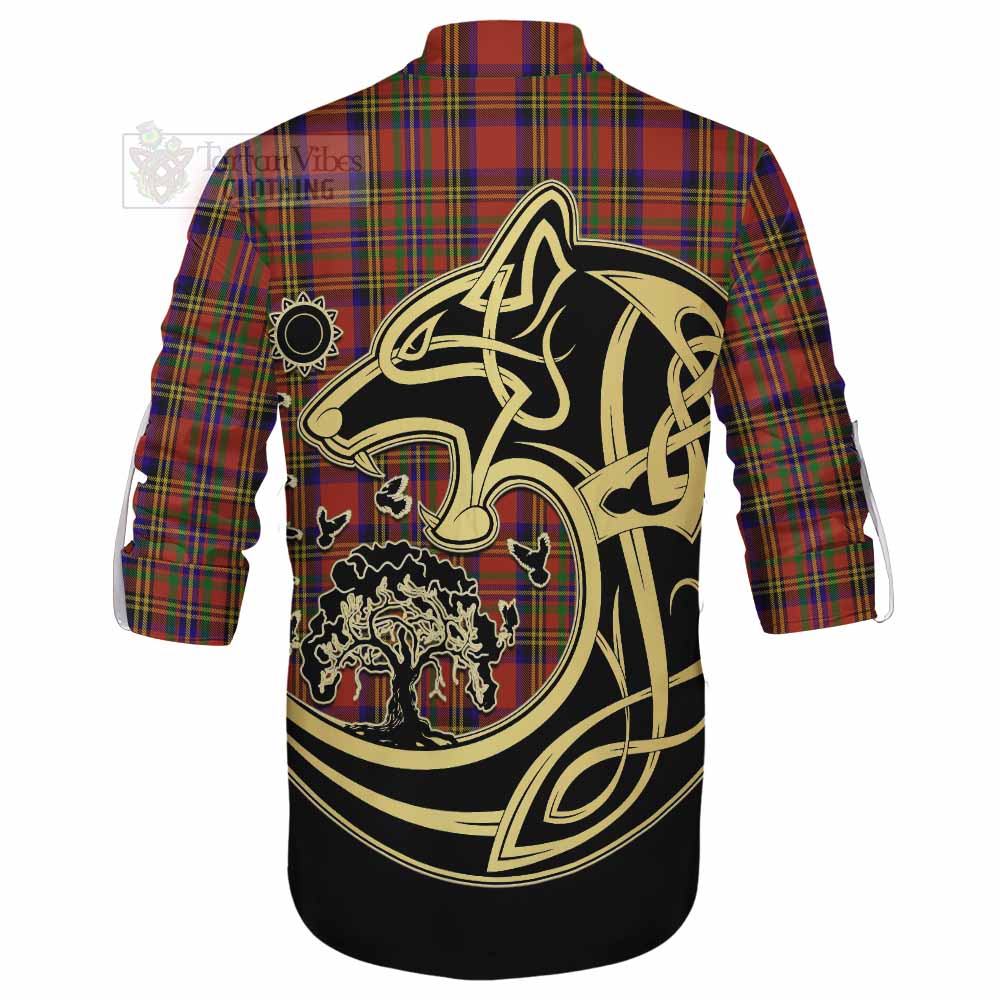 Tartan Vibes Clothing Hepburn Tartan Ghillie Kilt Shirt with Family Crest Celtic Wolf Style