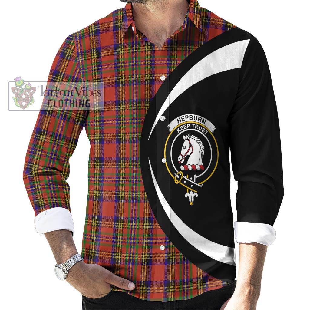 Hepburn Tartan Long Sleeve Button Up with Family Crest Circle Style - Tartan Vibes Clothing