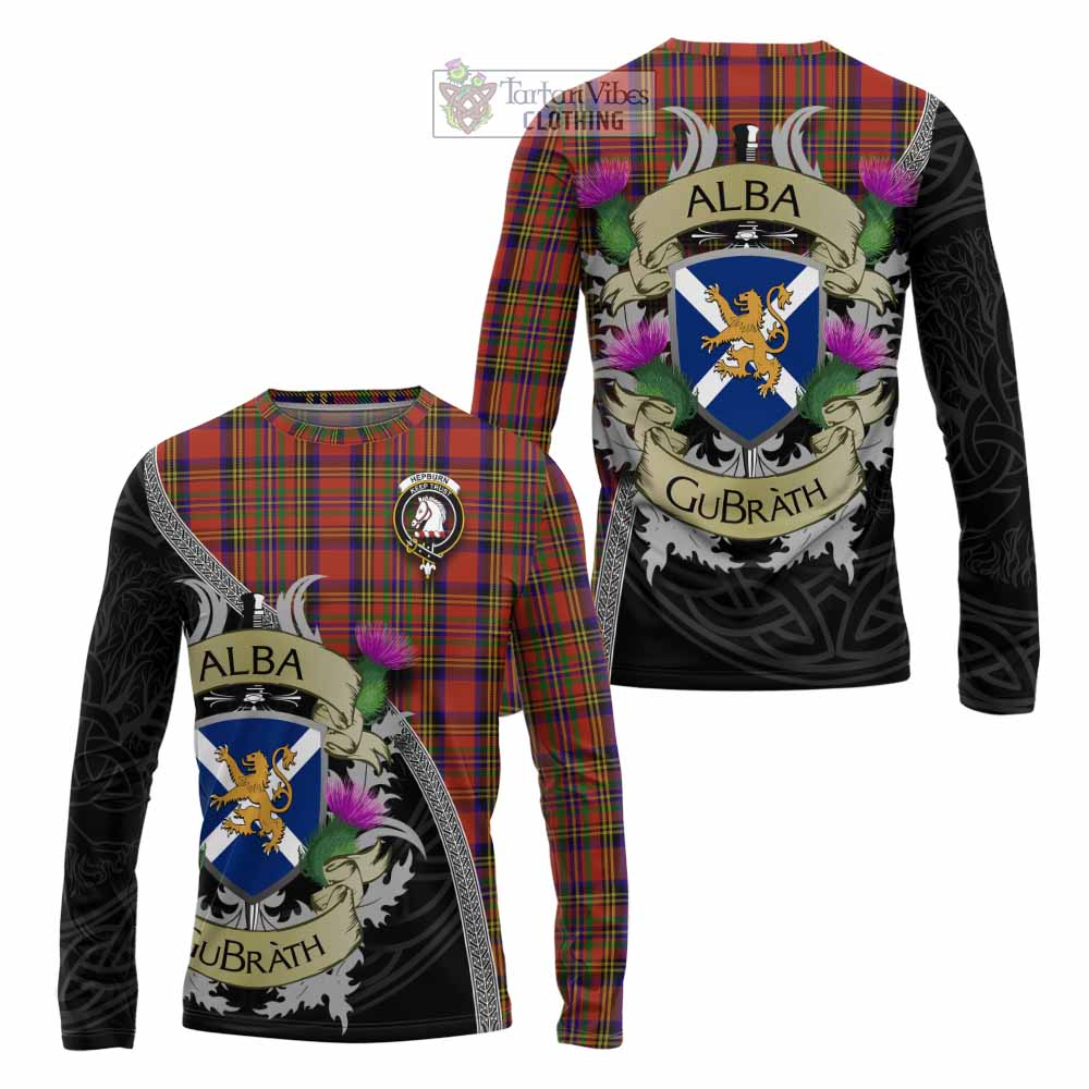 Tartan Vibes Clothing Hepburn Tartan Family Crest Long Sleeve T-Shirt Lion Rampant Royal Thistle Shield Celtic Inspired