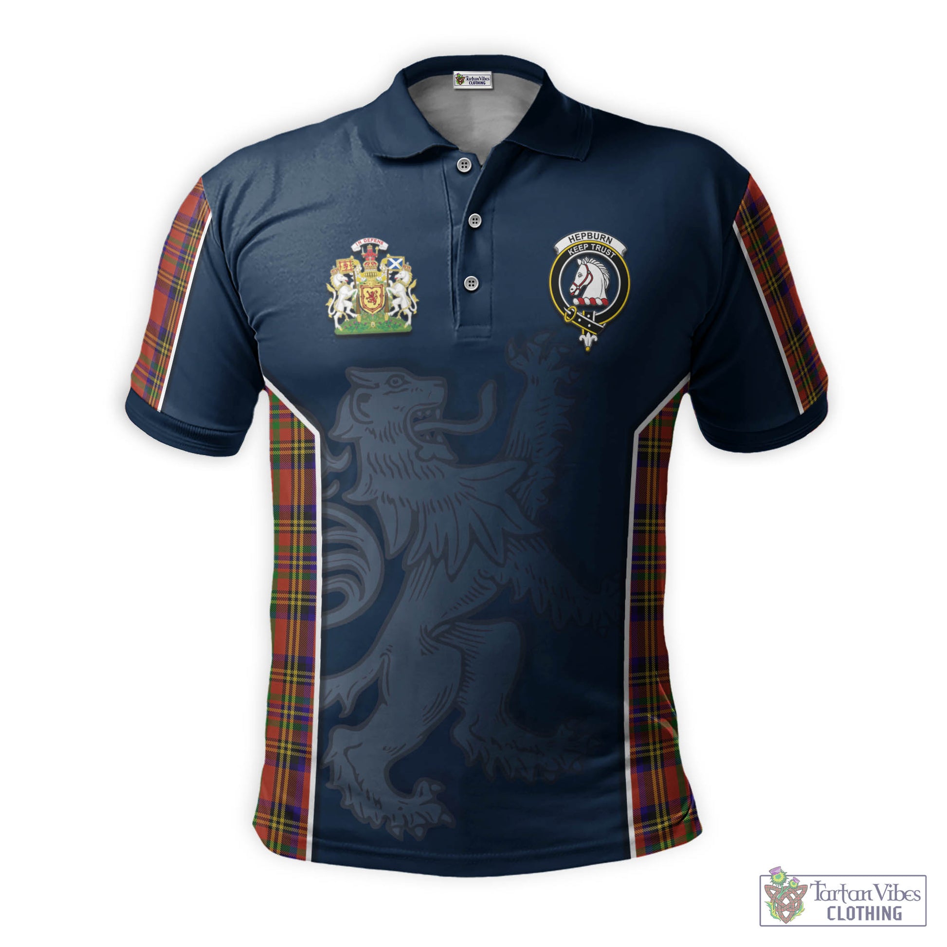 Tartan Vibes Clothing Hepburn Tartan Men's Polo Shirt with Family Crest and Lion Rampant Vibes Sport Style