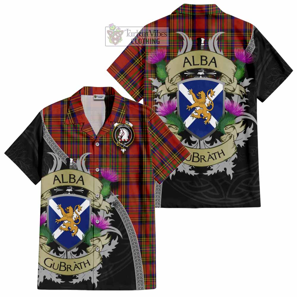 Tartan Vibes Clothing Hepburn Tartan Family Crest Short Sleeve Button Shirt Lion Rampant Royal Thistle Shield Celtic Inspired
