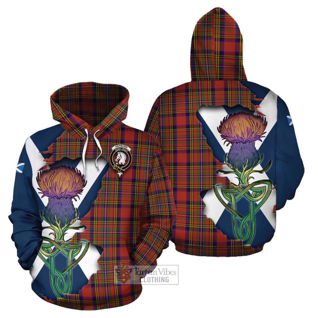 Tartan Vibes Clothing Hepburn Tartan Family Crest Cotton Hoodie Scottish Thistle Celtic Inspired
