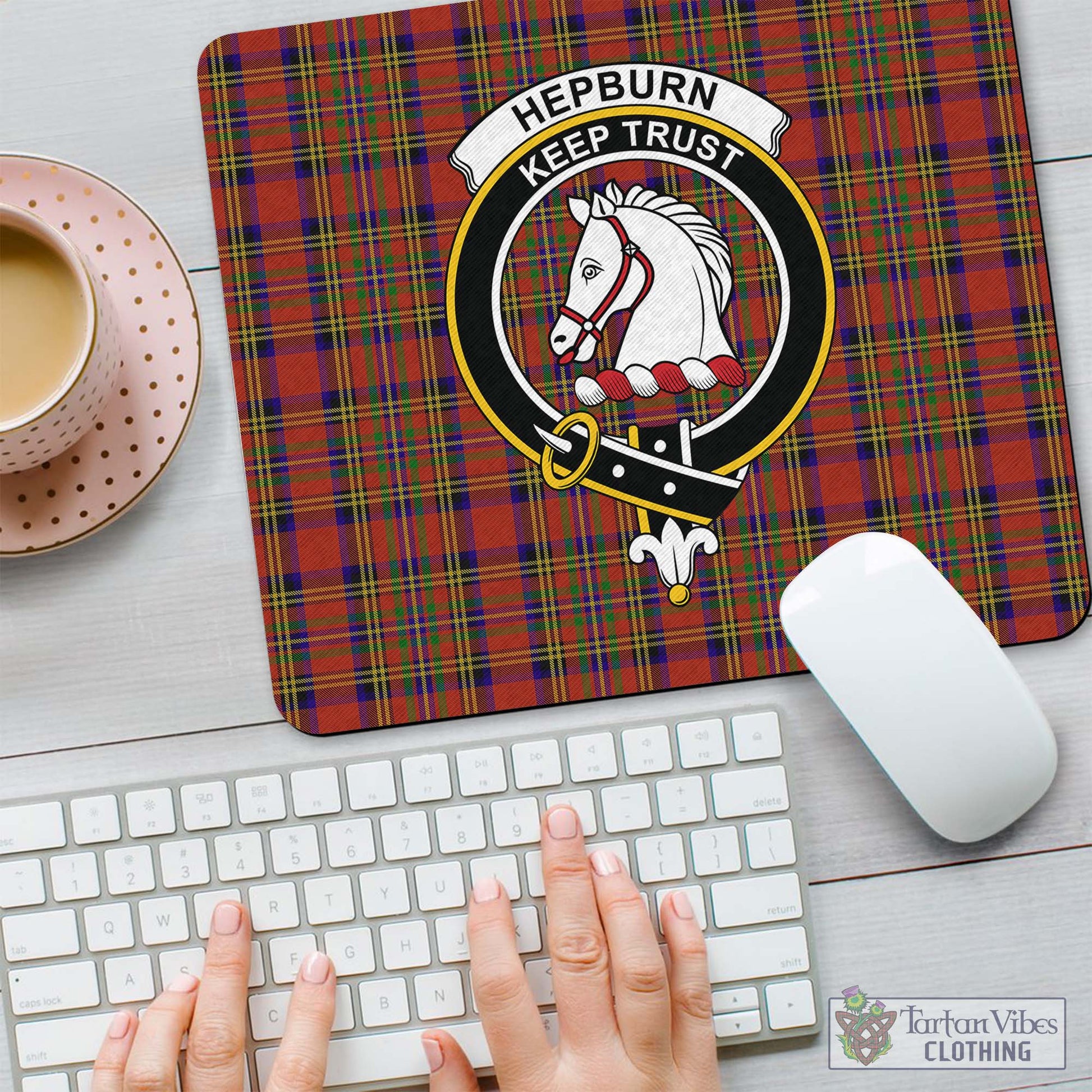 Tartan Vibes Clothing Hepburn Tartan Mouse Pad with Family Crest