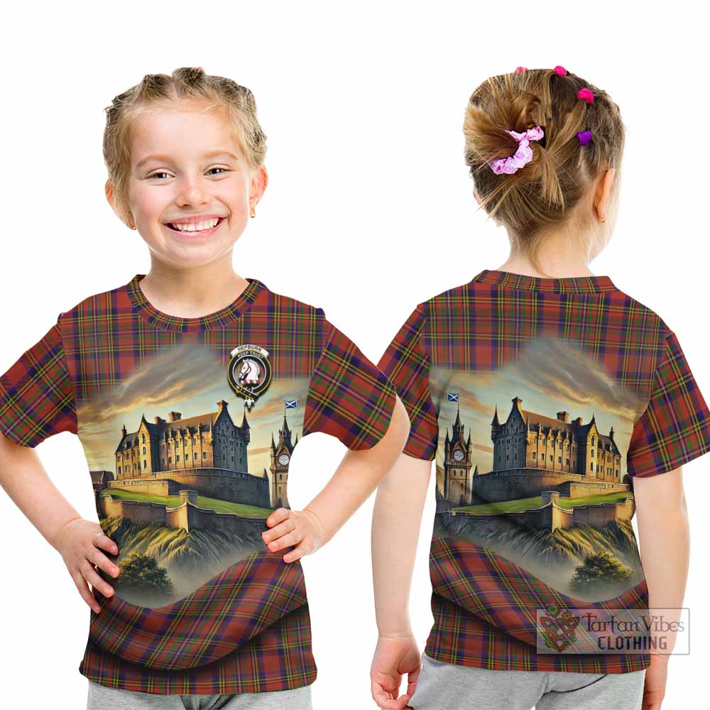 Tartan Vibes Clothing Hepburn Tartan Family Crest Kid T-Shirt with Scottish Ancient Castle Style