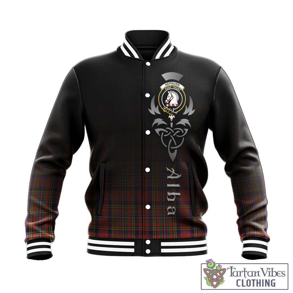 Hepburn Tartan Baseball Jacket Featuring Alba Gu Brath Family Crest Celtic Inspired - Tartan Vibes Clothing