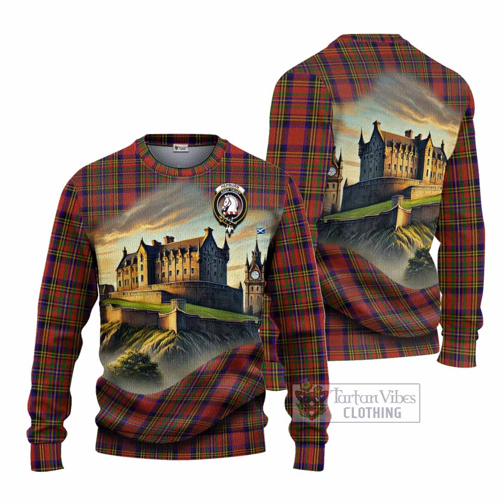 Tartan Vibes Clothing Hepburn Tartan Family Crest Knitted Sweater with Scottish Ancient Castle Style