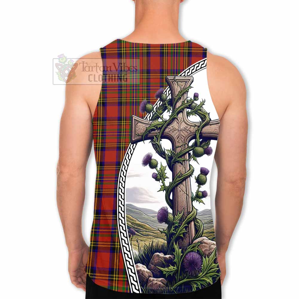 Tartan Vibes Clothing Hepburn Tartan Men's Tank Top with Family Crest and St. Andrew's Cross Accented by Thistle Vines