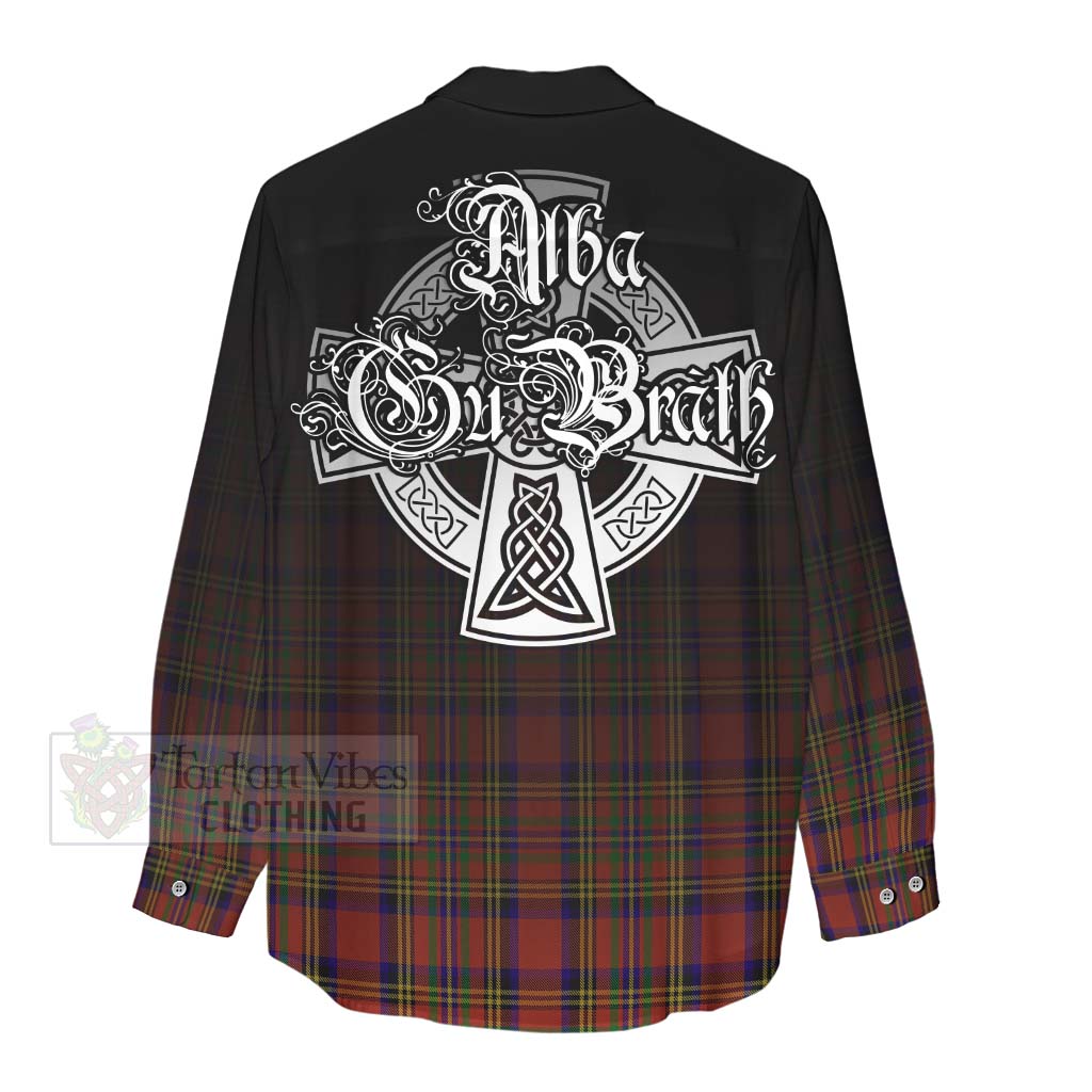 Tartan Vibes Clothing Hepburn Tartan Women's Casual Shirt Featuring Alba Gu Brath Family Crest Celtic Inspired