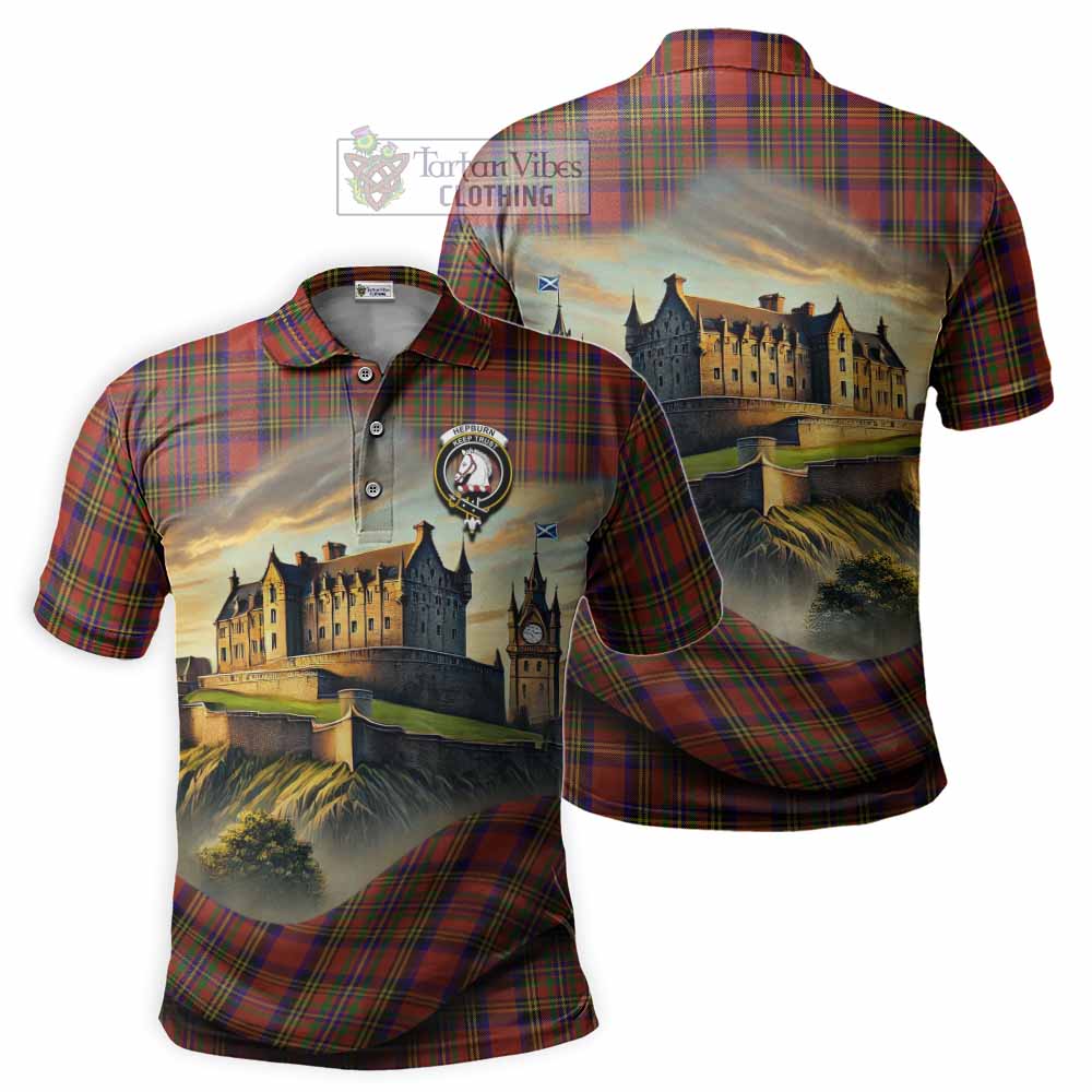 Tartan Vibes Clothing Hepburn Tartan Family Crest Polo Shirt with Scottish Ancient Castle Stype