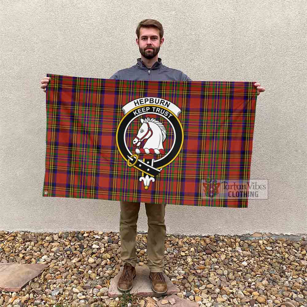 Tartan Vibes Clothing Hepburn Tartan House Flag with Family Crest
