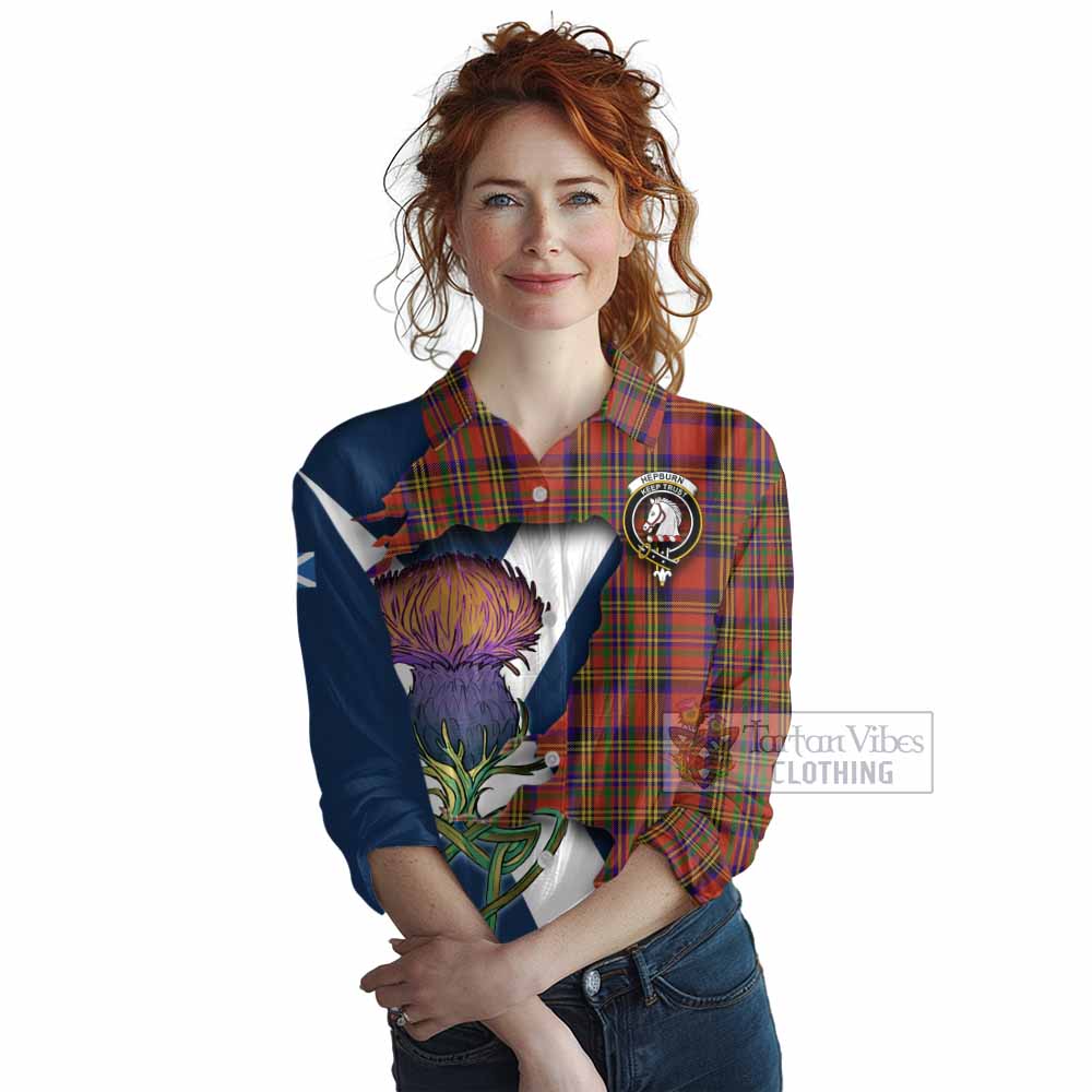 Tartan Vibes Clothing Hepburn Tartan Family Crest Women's Casual Shirt Scottish Thistle Celtic Inspired