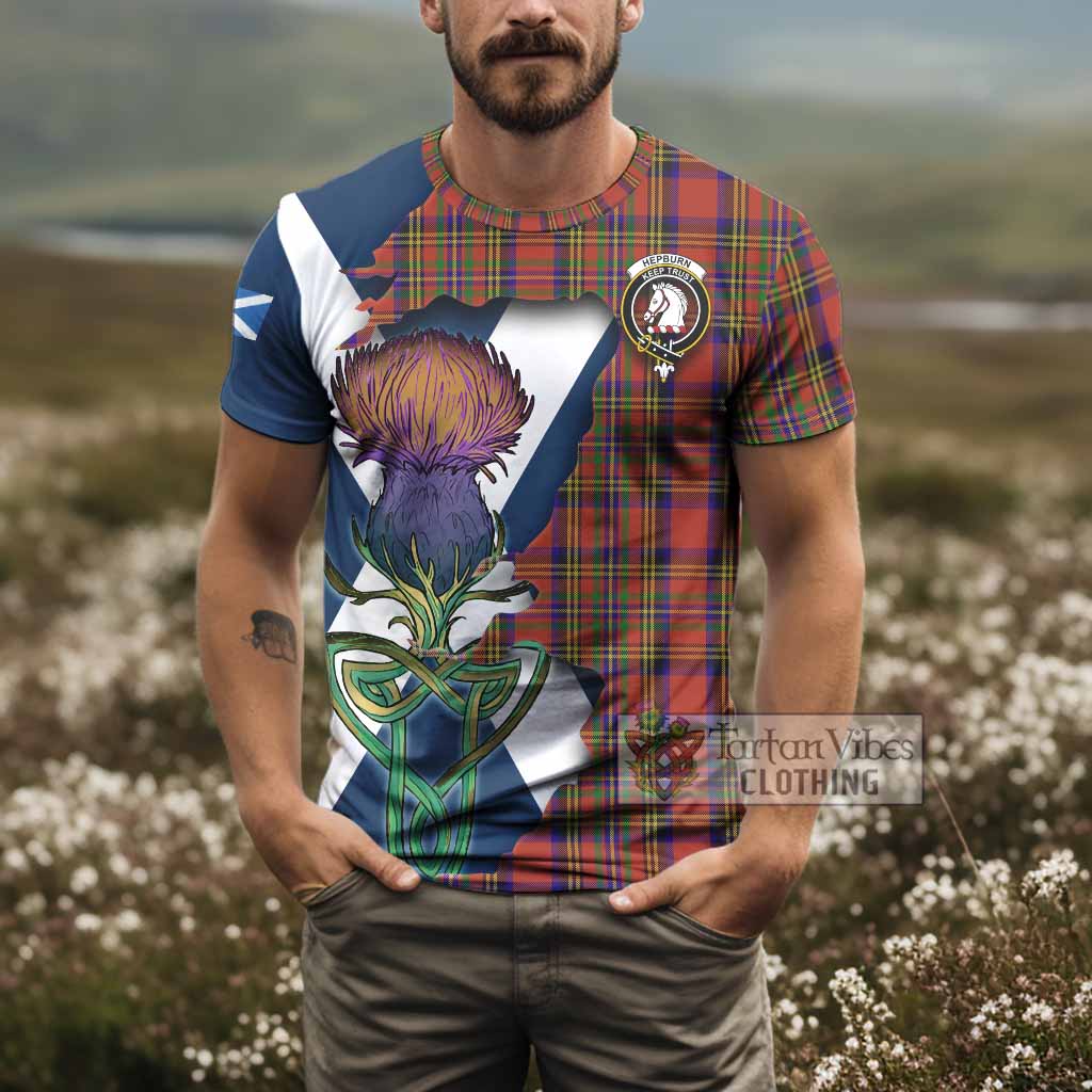Tartan Vibes Clothing Hepburn Tartan Family Crest T-Shirt Scottish Thistle Celtic Inspired