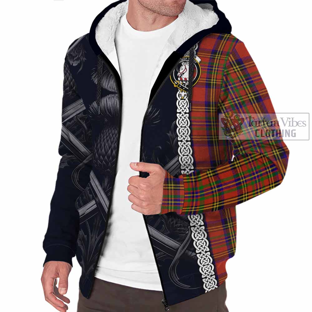 Tartan Vibes Clothing Hepburn Tartan Sherpa Hoodie with Family Crest Cross Sword Thistle Celtic Vibes