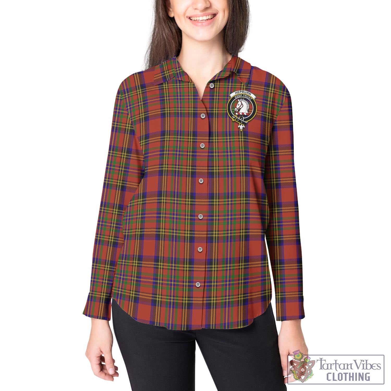 Tartan Vibes Clothing Hepburn Tartan Womens Casual Shirt with Family Crest