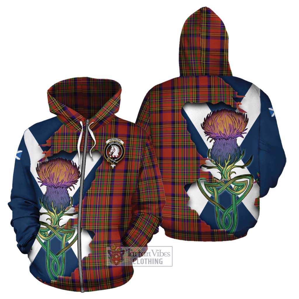 Tartan Vibes Clothing Hepburn Tartan Family Crest Cotton Hoodie Scottish Thistle Celtic Inspired