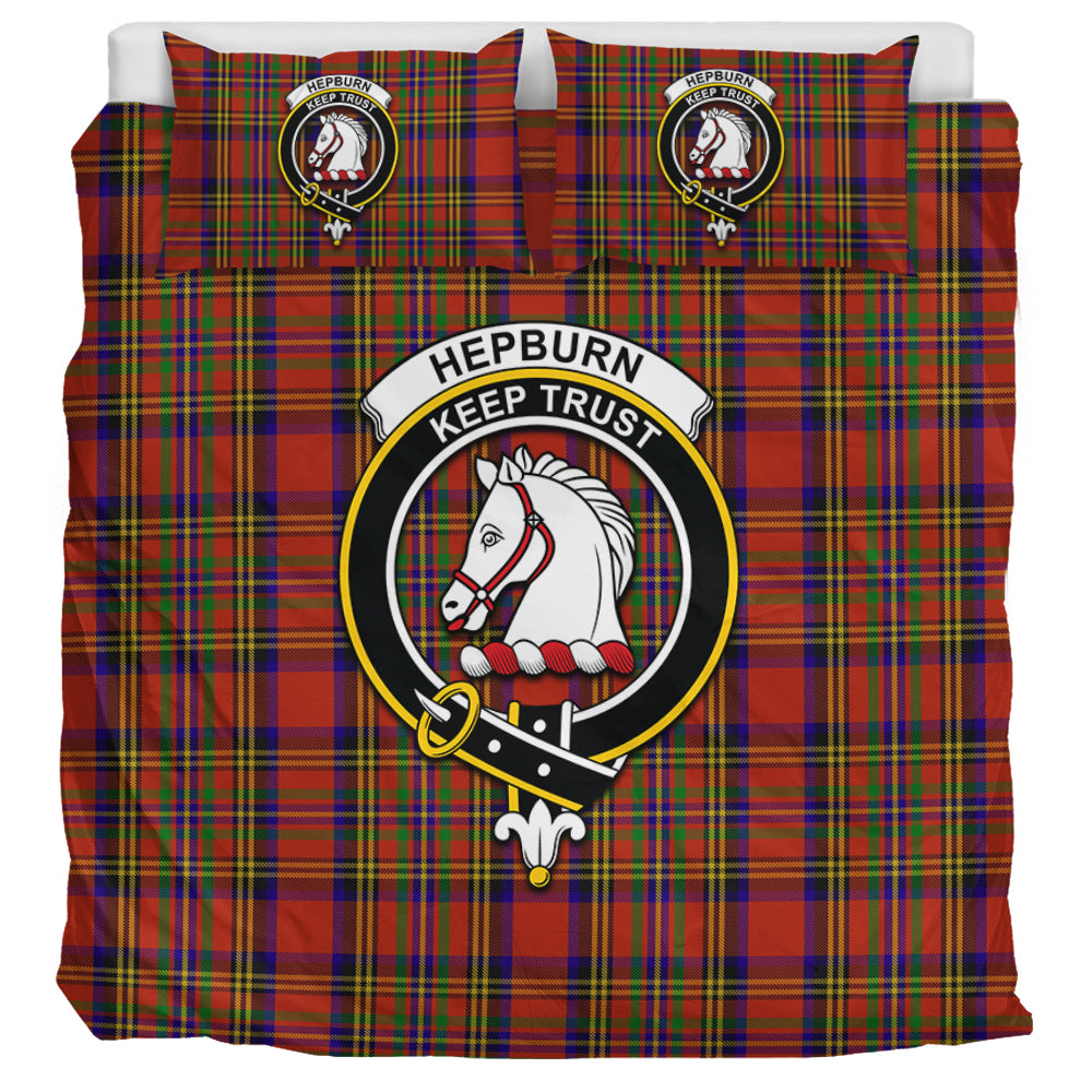 Hepburn Tartan Bedding Set with Family Crest UK Bedding Set UK Super King 104*94 inch - Tartan Vibes Clothing
