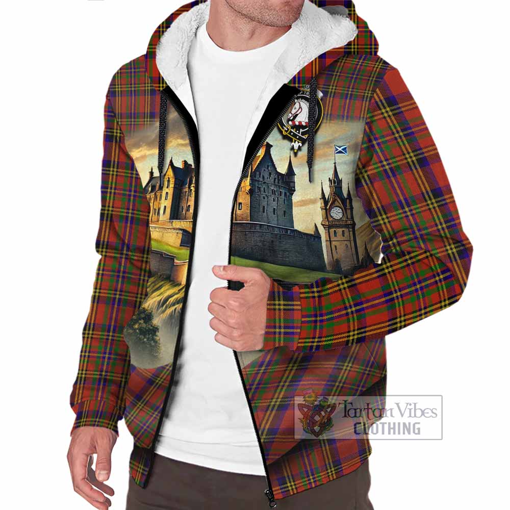 Tartan Vibes Clothing Hepburn Tartan Family Crest Sherpa Hoodie with Scottish Ancient Castle Style