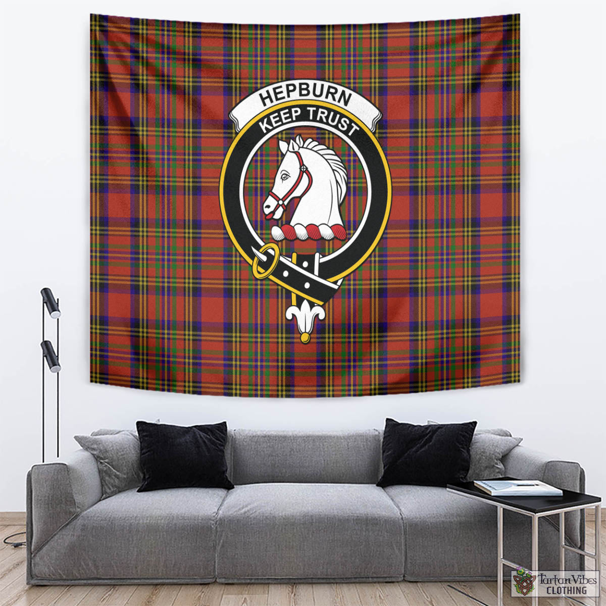 Hepburn Tartan Tapestry Wall Hanging and Home Decor for Room with Family Crest - Tartan Vibes Clothing