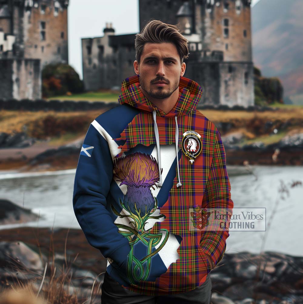 Tartan Vibes Clothing Hepburn Tartan Family Crest Cotton Hoodie Scottish Thistle Celtic Inspired