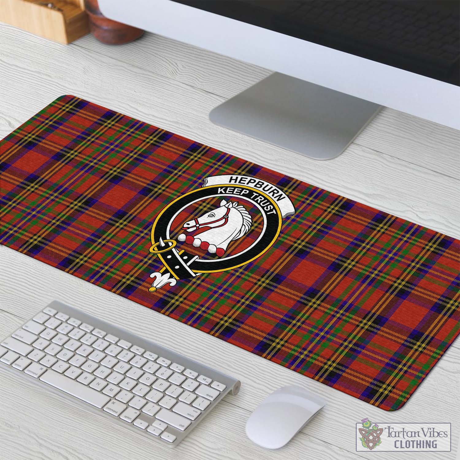 Tartan Vibes Clothing Hepburn Tartan Mouse Pad with Family Crest