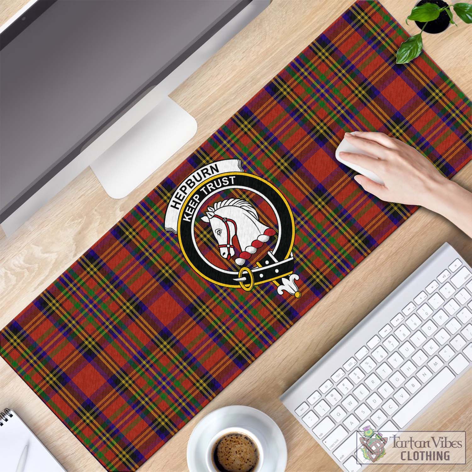 Tartan Vibes Clothing Hepburn Tartan Mouse Pad with Family Crest