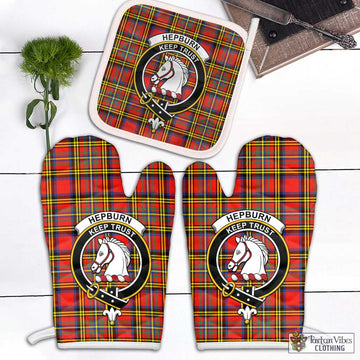 Hepburn Ancient Tartan Combo Oven Mitt & Pot-Holder with Family Crest Combo 1 Oven Mitt & 1 Pot-Holder White - Tartan Vibes Clothing