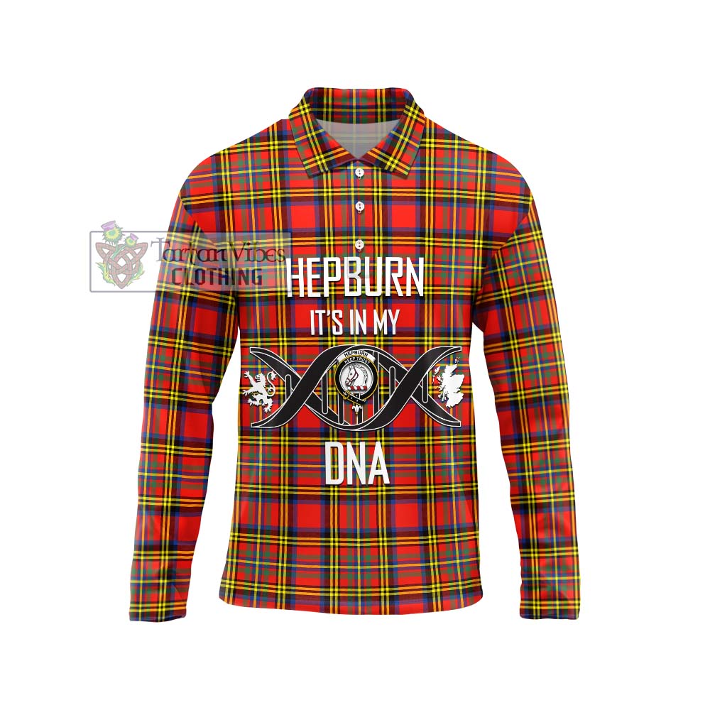 Hepburn Ancient Tartan Long Sleeve Polo Shirt with Family Crest DNA In Me Style Unisex - Tartanvibesclothing Shop