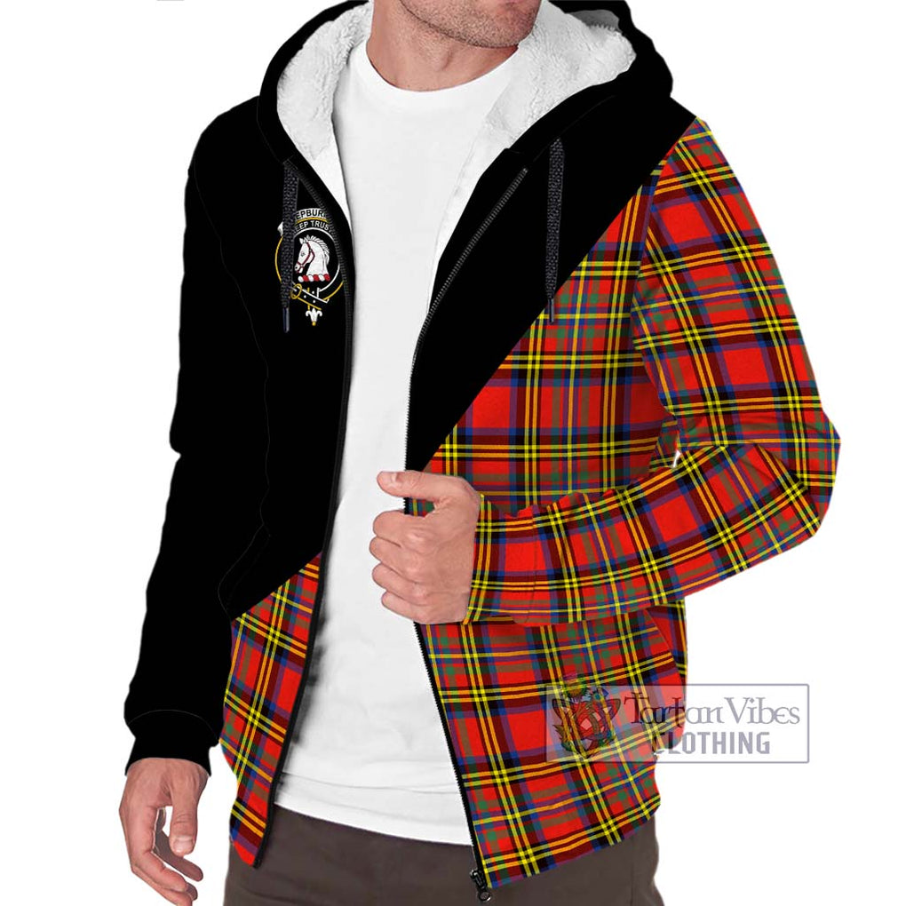 Hepburn Ancient Tartan Sherpa Hoodie with Family Crest and Military Logo Style Unisex S - Tartanvibesclothing Shop