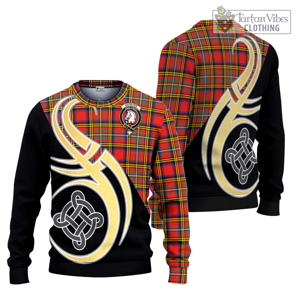 Hepburn Ancient Tartan Knitted Sweater with Family Crest and Celtic Symbol Style Unisex - Tartan Vibes Clothing