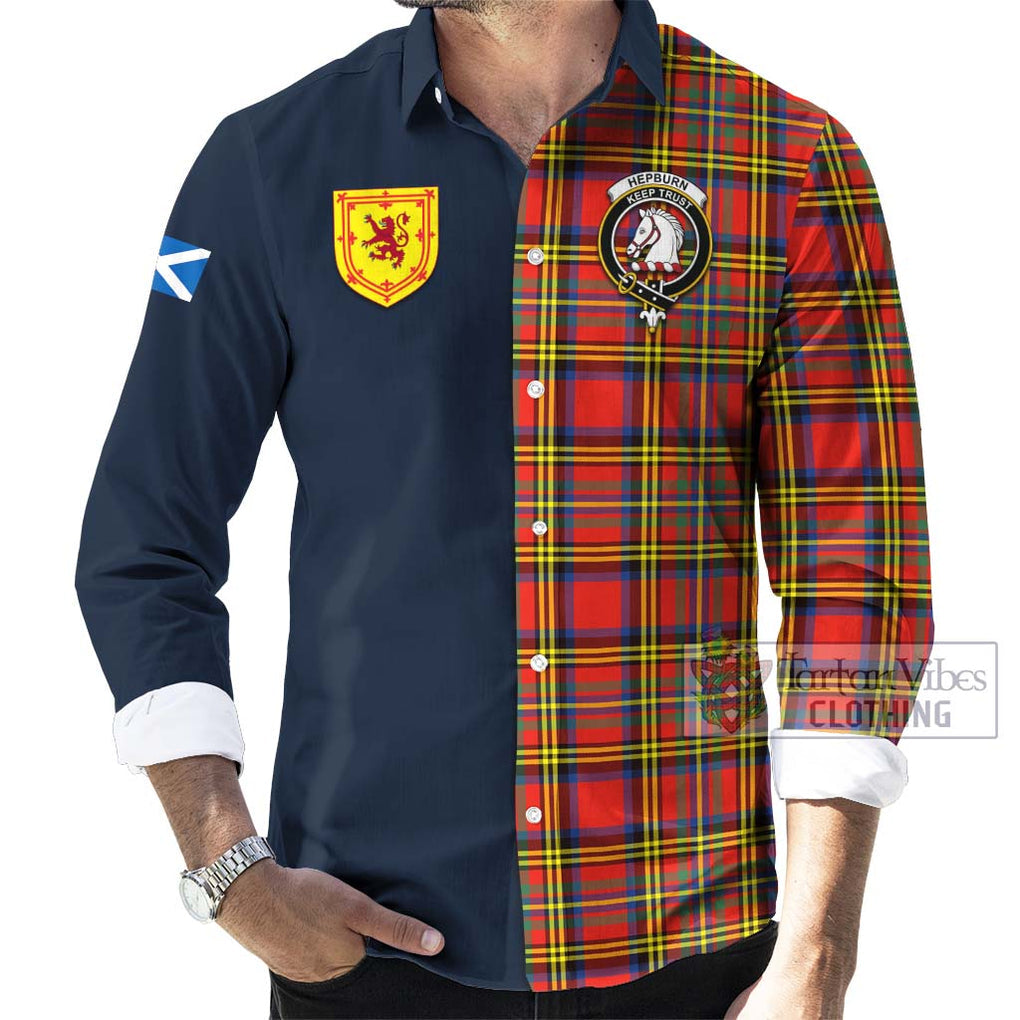 Tartan Vibes Clothing Hepburn Ancient Tartan Long Sleeve Button Shirt with Scottish Lion Royal Arm Half Style